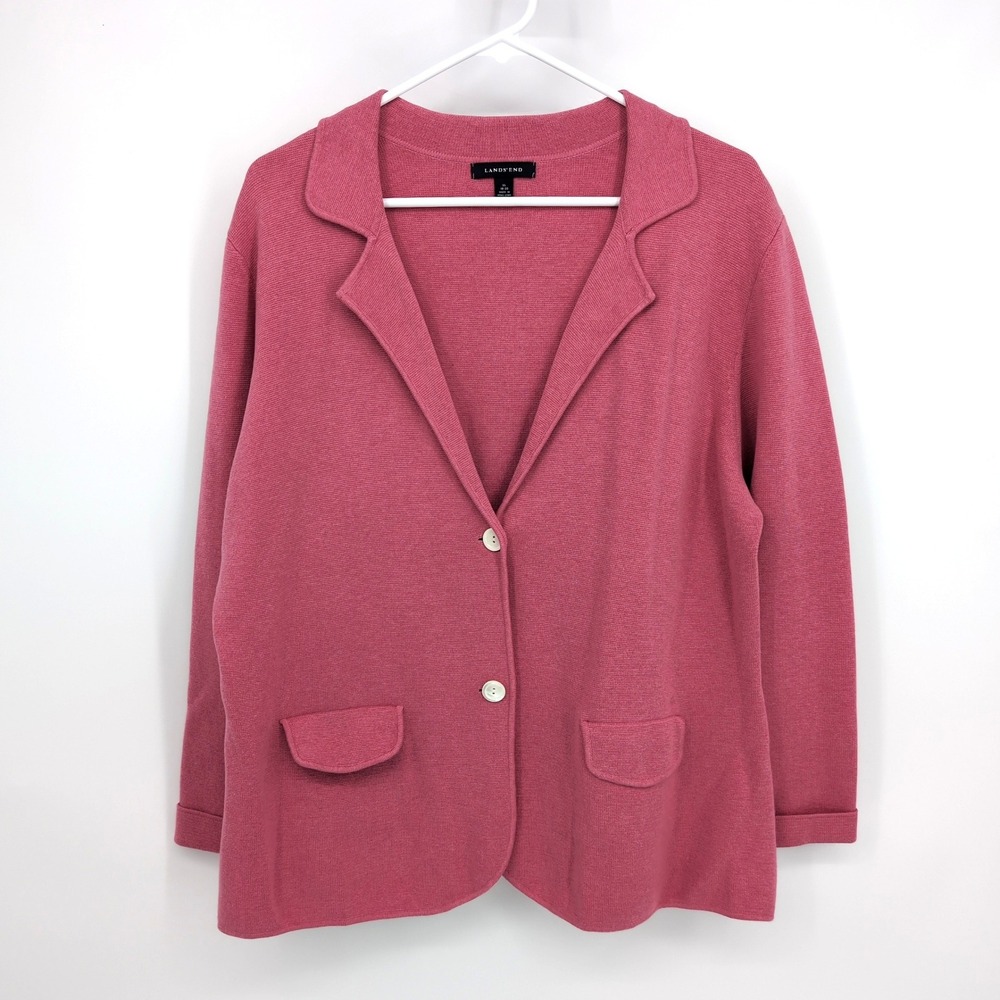 Lands' End Cardigan Blazer Pink Knit Long Sleeve Button Front Womens XL